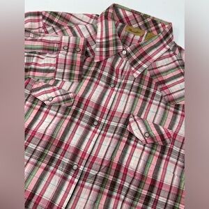 Wrangler Western Pearl Snap Shirt Women's Sz XL Long Sleeve Pink Plaid X9